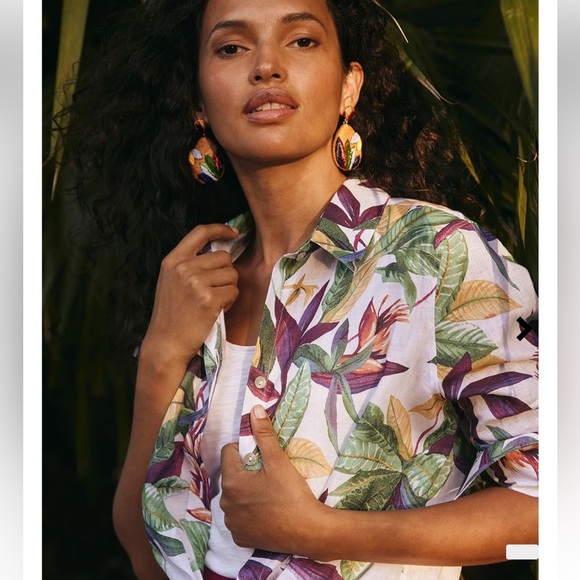 Chico’s No Iron Linen 3/4 Sleeve Floral Tropical Shirt Size 16 - Picture 15 of 15